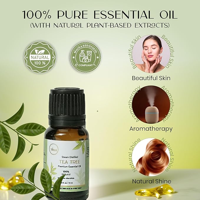 My Ace Tea Tree Essential Oil – 100% Pure & Natural, Premium Therapeutic Grade Oil for Face, Skin, Hair, Scalp, Diffuser & Aromatherapy – 0.33 fl oz with Dropper