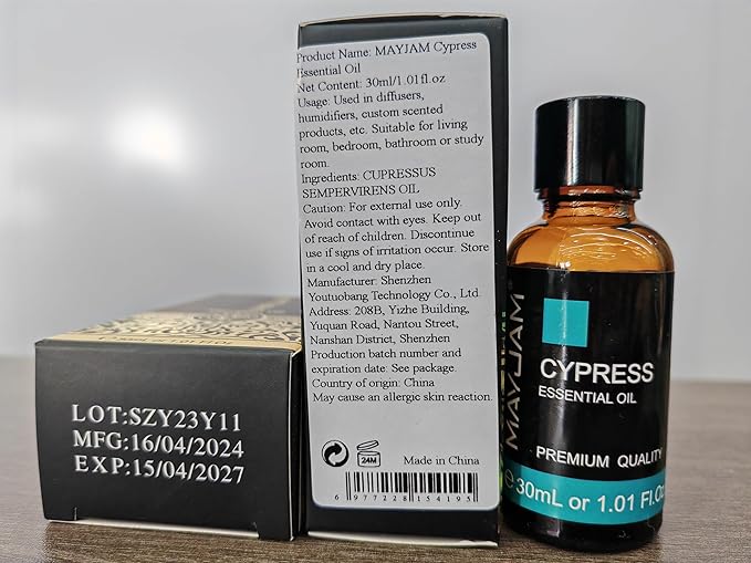 MAYJAM Cypress Essential Oil, 1.01fl.oz Cypress Oil with Glass Dropper, Ideal for Bedroom Living Room Office Use(30ml)