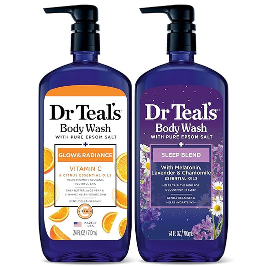 Dr Teal's Body Wash with Pure Epsom Salt, Daytime/Nighttime with Vitamin C & Sleep Blend, 24 fl oz (Pack of 2)
