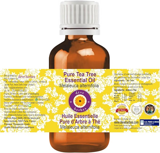 Deve Herbes Pure Tea Tree Essential Oil (Melaleuca alternifolia) Steam Distilled 5ml (0.16 oz)