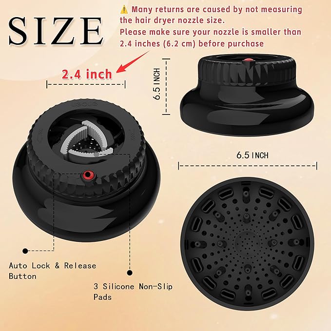 LIGOLIG Hair Difuser Attachment Universal Diffuser Hair Dryer for 1.4-inch to 2.4- inch Blow Dryer, Hair Diffuser for Curly Hair and Natural Wavy Hair (Black)