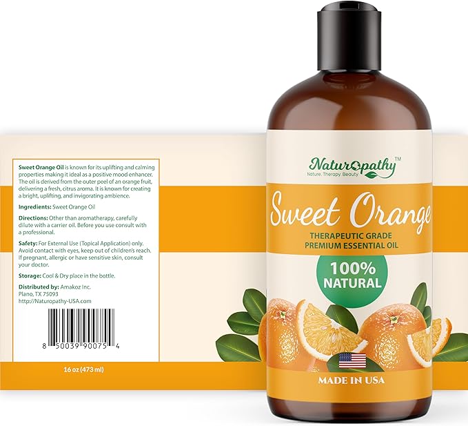 Naturopathy Sweet Orange Essential Oil Therapeutic Grade Premium Quality Oil - Huge 16 fl. Oz - Perfect for Aromatherapy and Relaxation