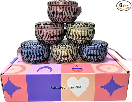 Scented Candles for Stress Relief & Sleep, Lavender Soy Candle for Relaxation, Long Lasting Aromatherapy Candle for Bedroom, Home Decor & Gift Candles for Women（6Pcs）