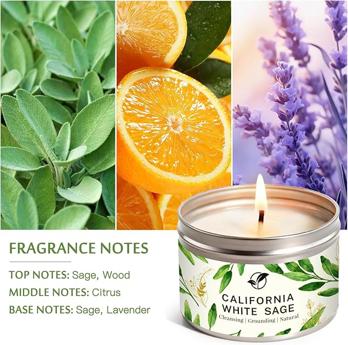 Sage Candle Gift Set, 6-Pack 6oz Natural Soy Wax Aromatherapy Scented Candles, Clean Burn & Lead-Free Cotton Wicks, Calming Relaxing Candles for Spring, Mothers Day & Housewarming Gifts for Mom, Women