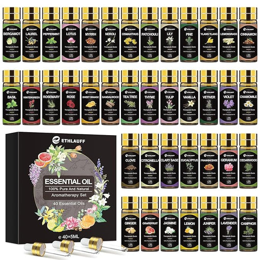 Essential Oils Set 40 Pcs, Perfect for Diffuser, Humidifier, Massage, Soap, Candle Bath Bombs Making, 40 * 5ML(0.17oz) - Gift for Aromatherapy Lover