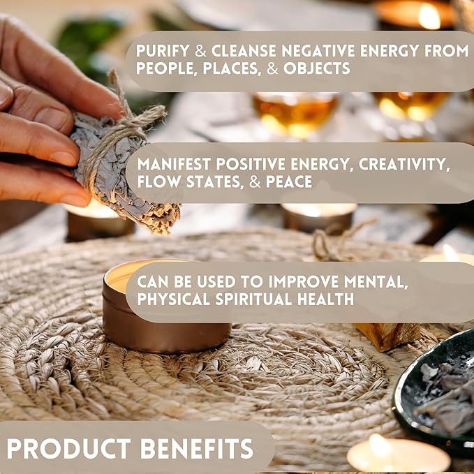 Ancient VEDA Sage Smudge Kit | Blue Sage, Sweetgrass & Palo Santo Sticks - Meditation, Yoga & Home Cleansing Kit