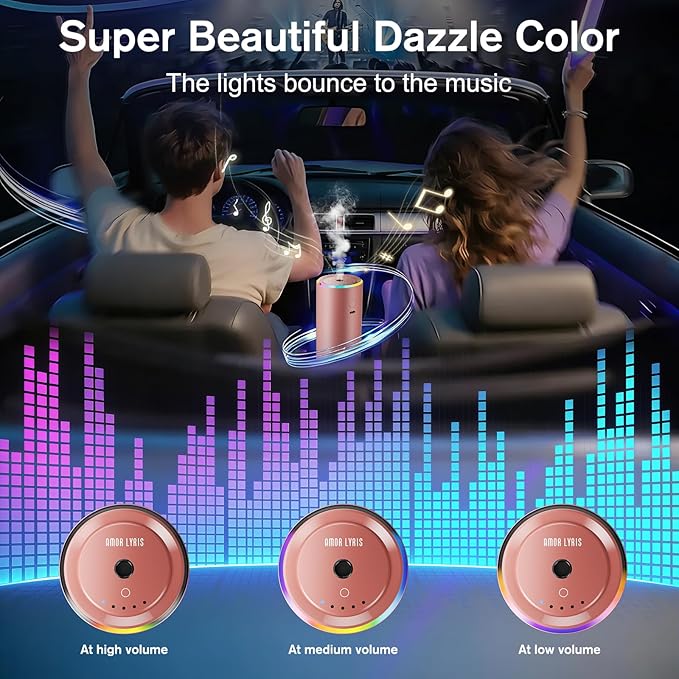 Car Air Freshener, Smart Car Air Fresheners Diffuser with 100ml Fragrance, Long Lasting Lasts 6 Months, RGB Music Syncing Light, Auto On/Off, 5 Adjustable Car Aroma Diffuser for Women, Vanilla Cream