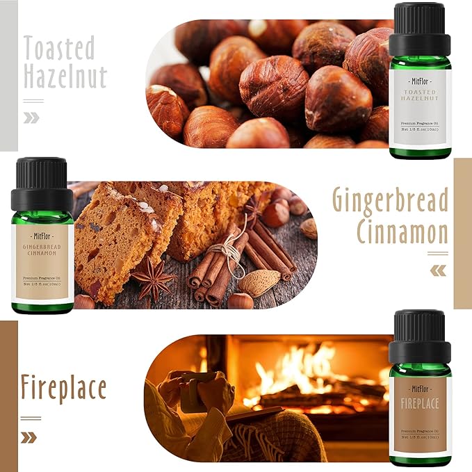 Fragrance Oils, MitFlor Winter Essential Oils for Diffusers for Home, 6 x10ml, Soap & Candle Making Scents, Premium Holiday Aromatherapy Gift Set -Frosty Fir, Hot Spring, Fireplace & More