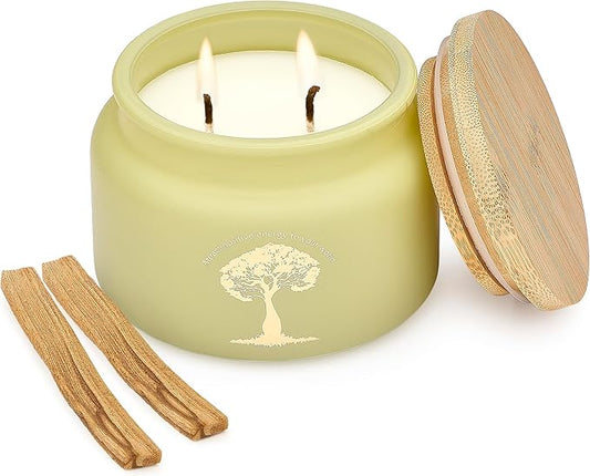 Protecting | 2-Wick Scented Candles for Home | Palo Santo | Natural Non Toxic Soy Candles with Essential Oils | 50 H Long Burning | Aromatherapy Candle Jar with Lid -9.5oz