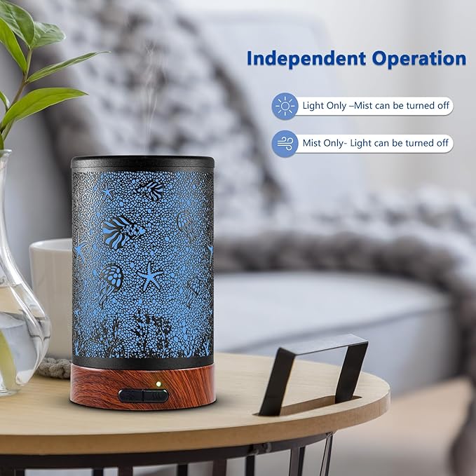 EQUSUPRO Essential Oil Diffuser Electric Cool Mist Aroma Diffuser with Intermittent Mode, Auto Shut-Off Protection, 7 Colors Changing LED Light for Home Office Decor & Gift (Sea)