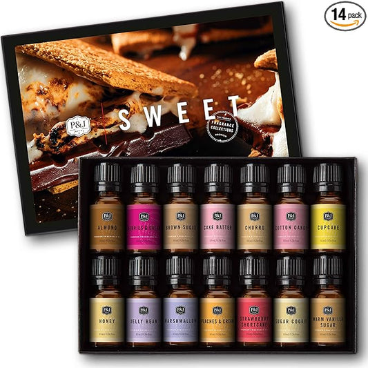 P&J Trading Sweet Essential Oil - 14x10ml Set, Premium Fragrance Oils for Candle Making, Diffuser, Soap, Perfume, Bath & Body, Cruelty-Free