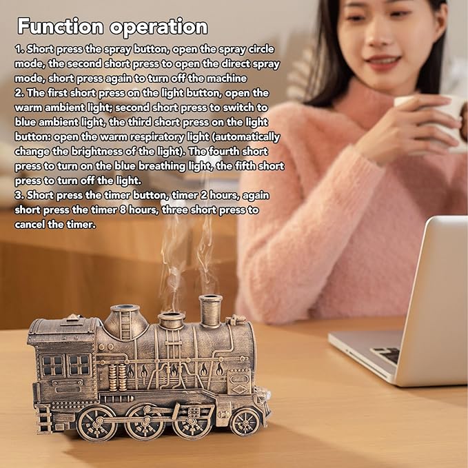 Train Humidifiers, Dual Mist Outlets, 300ml Capacity, Jellyfish shaped Cool Mist Train Humidifier, Aroma Diffuser, Mist Humidifiers with 2/8 Hours Timing Function (Bronze)