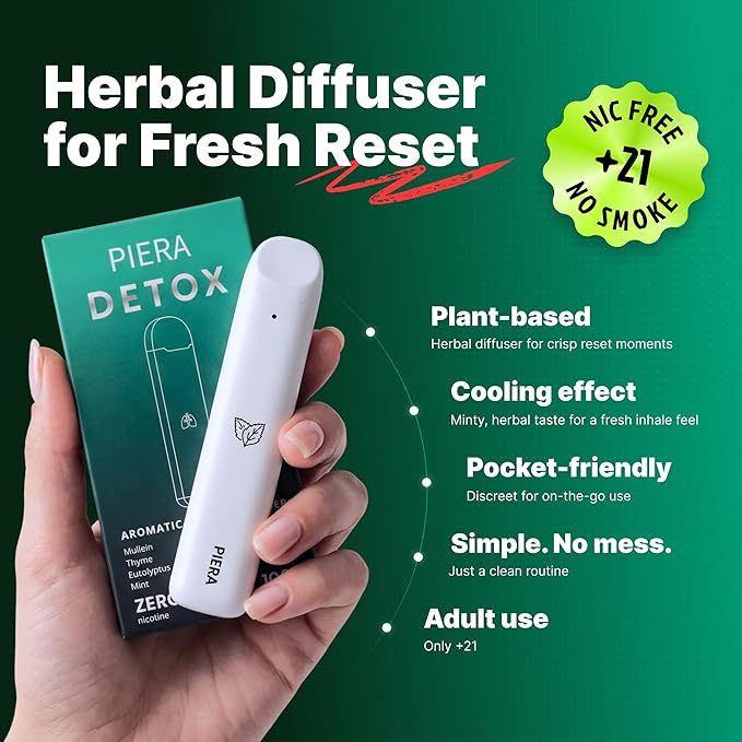 PIERA Herbal Diffuser Wellness Aromatherapy Diffuser, Portable Rechargeable Device with Energy, Sleep, Detox Blends, Natural Herbal Ingredients for Focus and Relaxation (Detox) (Detox)
