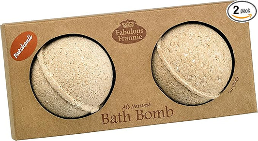 Fabulous Frannie Patchouli Natural, Handmade Bath Bomb Set, Rich in Essential Oil, Mineral Salt, Coconut Oil, Witch Hazel, Fizzies to Moisturize Skin 2.5oz (Pack of 2)