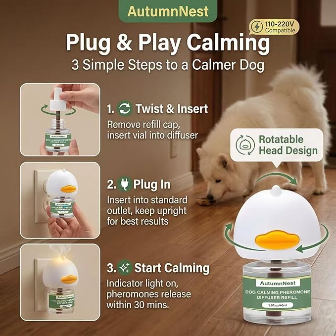 New Upgrade Dog Pheromone Calming Diffuser Kit, Calming Diffuser for Dog (2 Plug-Ins & 4 Refills) for Stress Support, Helps Reduce Barking & Aggression, 120-Day Supply (Non-Toxic, Safe & Inedible)