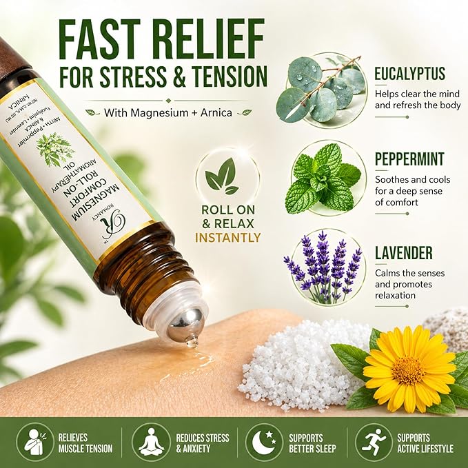 Migraine Stick Roll On for Headache Relief with Magnesium & Arnica – Peppermint, Lavender & Eucalyptus Essential Oils – Migraine Relief Stick, Stress, Tension & Sinus Support Aromatherapy 10ml