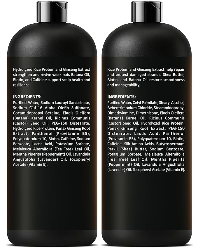 INFINA ESSENTIALS Rice Water Shampoo and Conditioner Set | 16 fl oz Each | with Batana Oil & Ginseng | Rice Shampoo for Repairing Damaged Hair | Strengthening & Thickening Formula | Made in USA