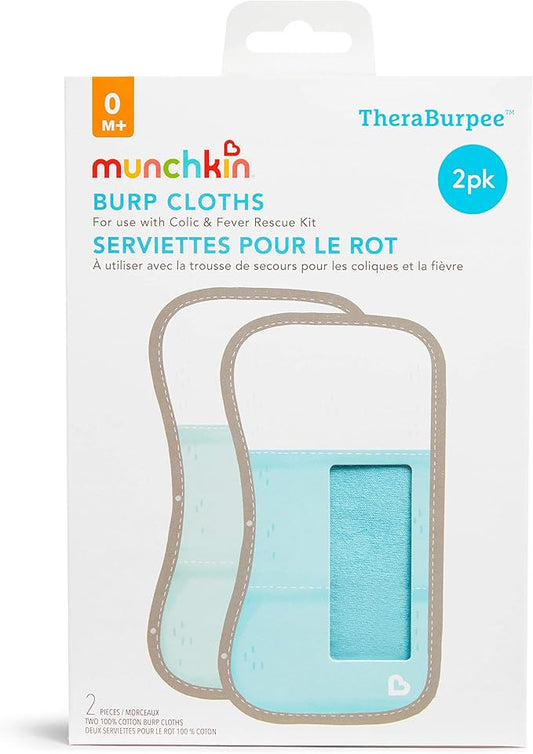 Munchkin® TheraBurpee: 2 Pack Burp Cloths with Built-in Pockets, for use with Colic & Fever Rescue Kit, 1 Blue, 1 Mint,2 Count (Pack of 1)
