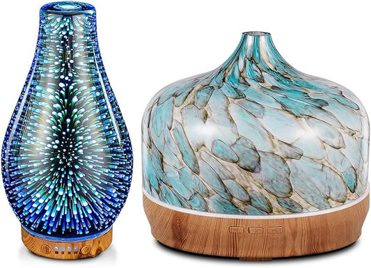 Porseme 500ml Blue Giant+100ml Volcano Essential Oil Diffuser 3D Glass Aromatherapy Ultrasonic Humidifier Cool Mist, Auto Shut-Off,Timer Setting,BPA Free for Home Office Hotel Yoga Gym Leisure Gift