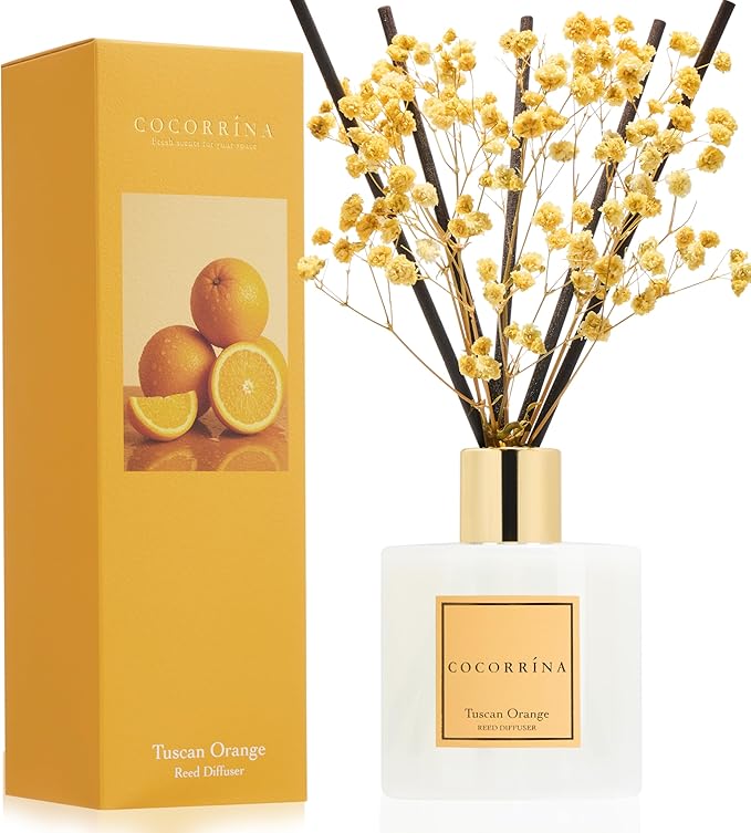 COCORRÍNA Reed Diffuser - Tuscan Orange 6.7 fl oz Reed Diffuser with Sticks, Bedroom Bathroom Shelf Decor