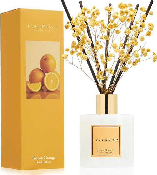 COCORRÍNA Reed Diffuser - Tuscan Orange 6.7 fl oz Reed Diffuser with Sticks, Bedroom Bathroom Shelf Decor