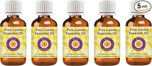 Deve Herbes Pure Cassia Essential Oil (Cinnamomum Cassia) Steam Distilled (Pack of Five) 100ml X 5 (16.9 oz)