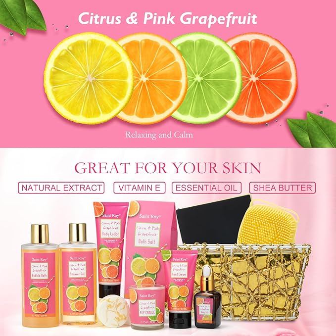Mothers Day Gifts Basket for Mom, 11 Pcs Spa Gift Basket, Bath and Body Gift Skin Care Set, Bath and Body Kit, Relaxation Gift, Christmas, Birthday, Valentines Spa Kit for Women Self Care Kit