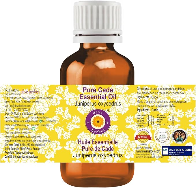 Deve Herbes Pure Cade Essential Oil (Juniperus oxycedrus) Steam Distilled 5ml (0.16 oz)