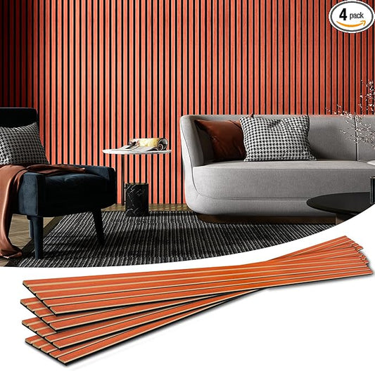 Art3d 4-Piece Wood Slat Acoustic Panels for Stylish Decor and Noise Reduction, 3D Textured Panel for Ceiling and Wall, Cherry