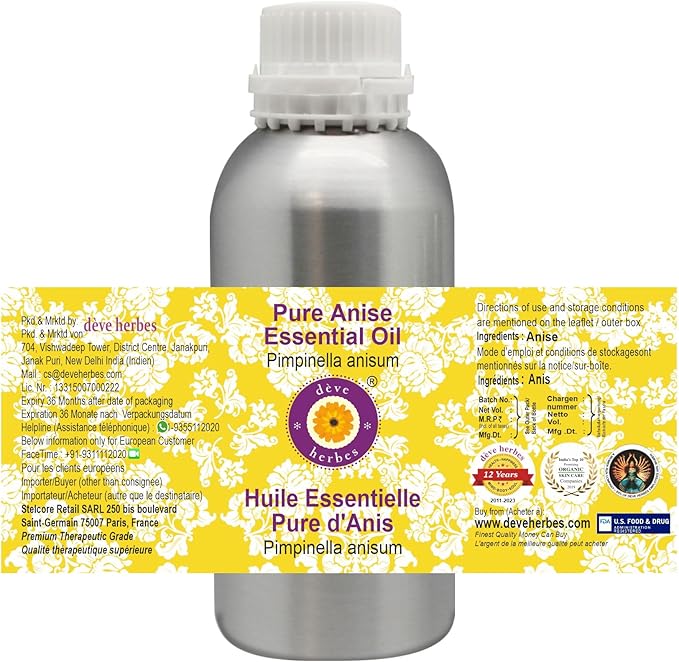 Deve Herbes Pure Anise Essential Oil (Pimpinella anisum) Steam Distilled 1250ml (42 oz)