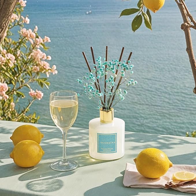 COCORRÍNA Reed Diffuser - Coconut Beach 6.7 fl oz Reed Diffuser with Sticks, Bedroom Bathroom Shelf Decor