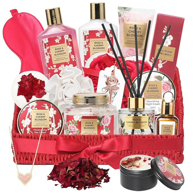 25Pcs Mothers Day Gift Basket for Women, Gifts for Women - Luxurious Rose Bath and Body Spa Gift Basket for Women, Skin Care Set for Women | Spa Kit, Gifts Set for Birthday, Christmas, Valentines Day