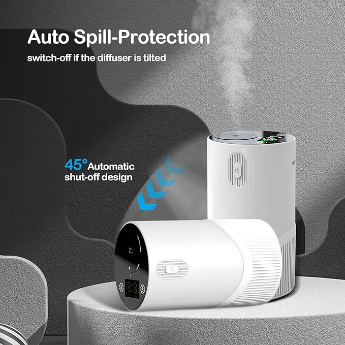 Waterless Diffuser for Essential Oil-Aroma Scent Diffusers for Home Car Mini Aromatherapy Nebulizer Battery Operated Small Air Diffuser Machine 4 Mist Level 1/2/3/4/6H Timers Auto-off for Hotel 5-20ML
