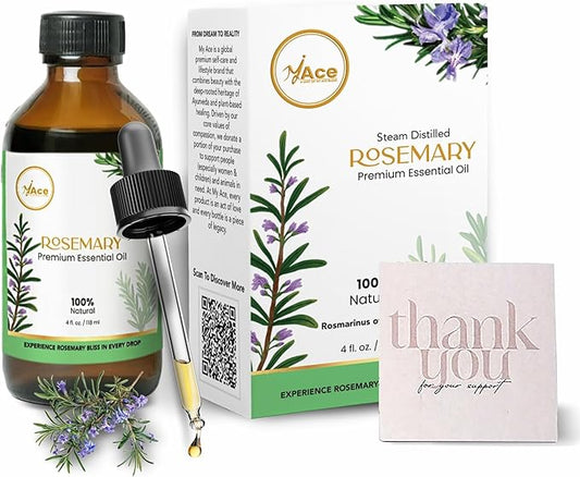 MyAce Rosemary Essential Oil – 100% Pure & Natural | Cold Pressed | for Skin Brightening, Hair Nourishment, Diffuser, Cleaning, Massage, Aromatherapy, DIY Soaps & Candles 4 Fl Oz