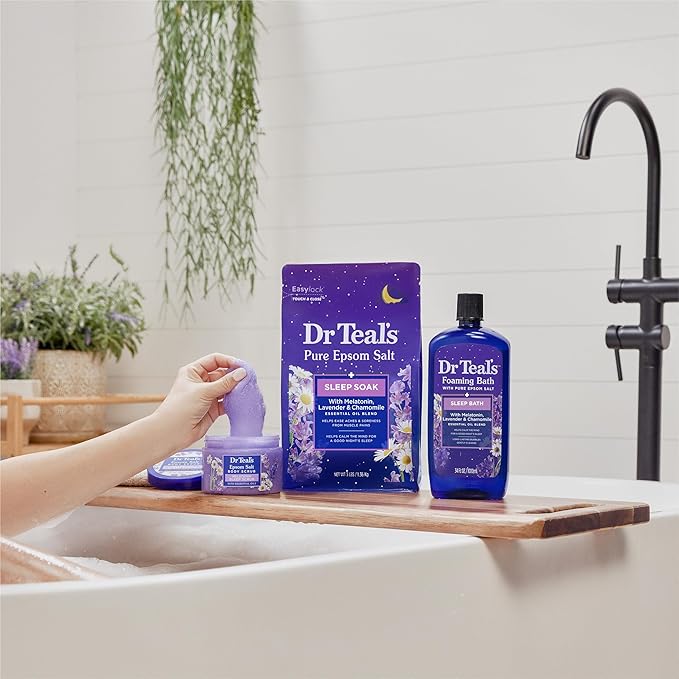 Dr Teal's Foaming Bath with Pure Epsom Salt, Sleep Blend with Melatonin, Lavender & Chamomile Essential Oils, 34 fl oz (Pack of 2)