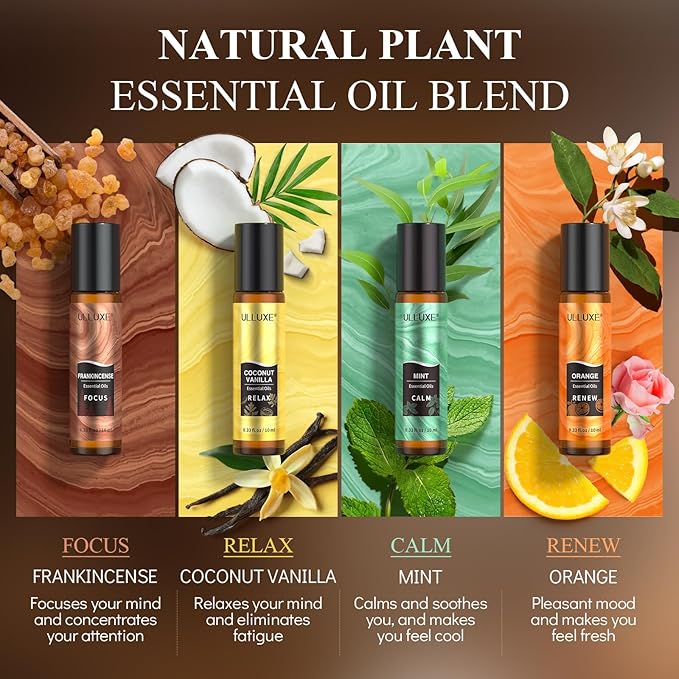Essential Oils Roll On Set 8 Pack 8 Scent, Gifts for Mom, Wife, Sisters, Self Care Gifts for Women, Essential Oil Roller Set, Natural Aromatherapy Roll Oil Blends for Skin, Relaxing Gift for Women