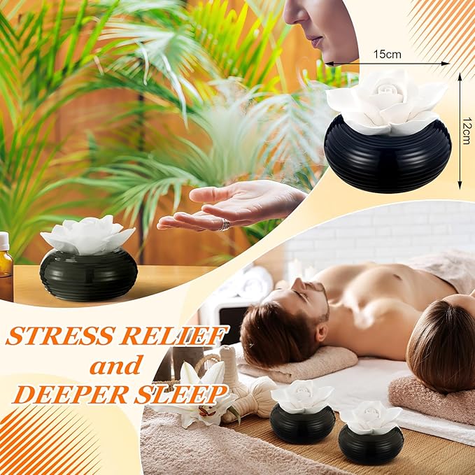 Honeydak 1 Pcs Reedless Ceramic Diffuser Set, Porcelain White Flower Aromatherapy Essential Oil Diffuser for Home Office Bathroom Tabletop Decor, Non-Electric, Valentines Day Gift (Camellia)
