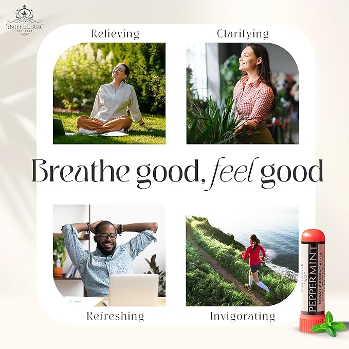 SniffElixir Nasal Stick Inhaler, Vapor Inhaler, Nasal Inhaler Stick, Peppermint Essential Oil Inhaler for Cooling Relief, Head Comfort & Travel Support, Organic Peppermint Oil