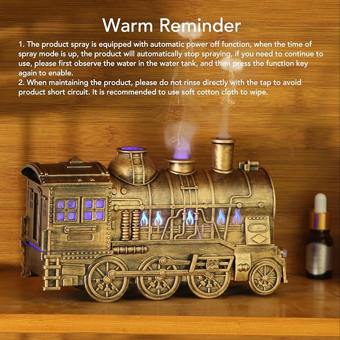 Train Humidifiers, Dual Mist Outlets, 300ml Capacity, Jellyfish shaped Cool Mist Train Humidifier, Aroma Diffuser, Mist Humidifiers with 2/8 Hours Timing Function (Bronze)