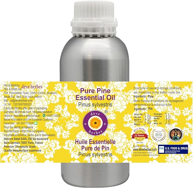 Deve Herbes Pure Pine Essential Oil (Pinus sylvestris) Steam Distilled 300ml (10 oz)