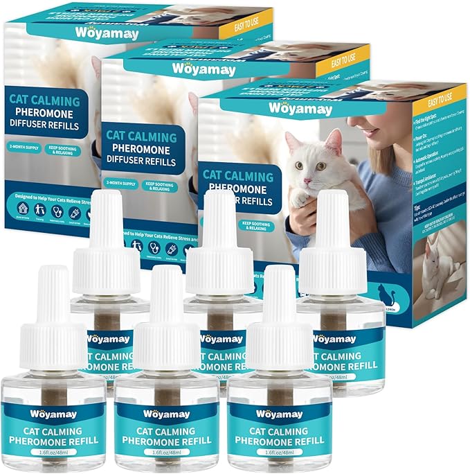 Woyamay Cat Calming Diffuser Refills - 6 Pack Cat Pheromones Calming Diffuser for Cat Anxiety Relief, Cat Pheromone Diffuser, 180 Days Pheromone Diffuser to Calm Cats, Fits All Common Diffuser Heads