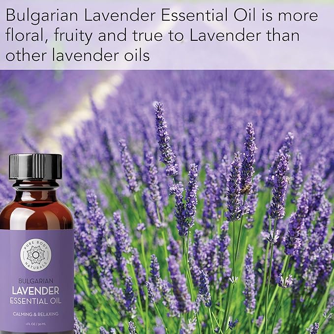 Pure Body Naturals Bulgarian Lavender Essential Oil by Pure Body Naturals, 1 Fluid Ounce - 100% Pure, Independently Tested, Therapeutic Grade Lavender Essential Oil for Diffuser Aromatherapy