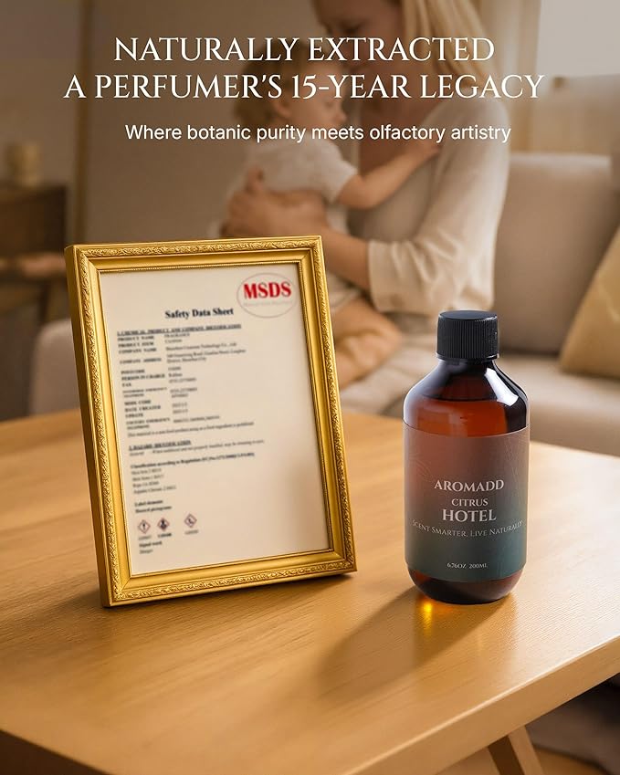 Aromadd Citrus Hotel Diffuser Oil Inspired by Luxury Hotel Scent, Essential Oils for Waterless Diffuser, Luxury Lemon & Bergamot, Long-Lasting & Natural Home Fragrance - 6.76 fl oz (200 mL)