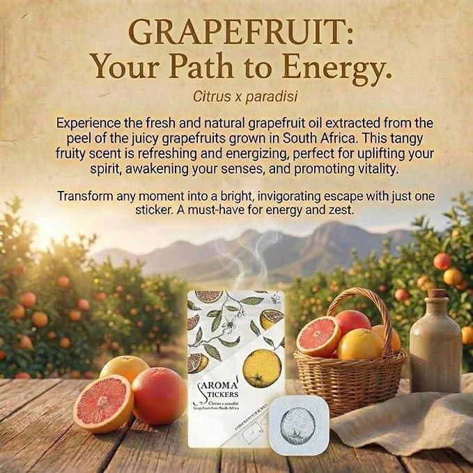 AROMA STICKERS® (Grapefruit, Pack of 3) - 100% Natural Essential Oil Stickers for Face Mask & Pillow (12 Stickers/pc) -Pure Essential Oil Scented Mask Patch/Personal Aroma/Relaxing/Refreshing