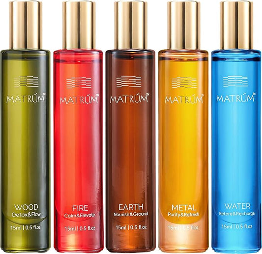 Essential Oil Roll On Gift Set, 5 Bestselling Botanical Blends for Stress Relief, Sleep & Focus, Premium Aromatherapy Wellness Collection, 5 x 15ml