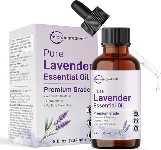 Micro Ingredients Pure Lavender Essential Oil, 8 fl oz | Premium Grade Liquid Drops | DIY for Natural Aromatherapy, Soap, Lotion, Diffuser, Candles, Body & Scalp Massages | Soothing Floral Aroma