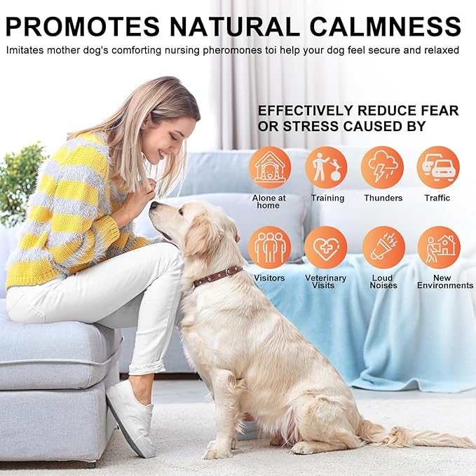 Dog Calming Pheromone Diffuser Kit - 1 Diffuser + 4×48ml Refills | Anxiety Relief for Dogs, Stress & Calming for Separation, Thunder, New Environments