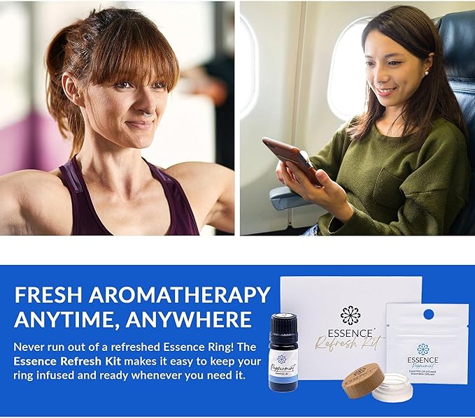 Essence Refresh Kit | Solid Scents Essential Oils | Aromatherapy Nasal Diffuser | Personal Scent Clip for Travel, Work & Everyday Use | Made in USA | Peppermint | Bamboo/Glass Pod