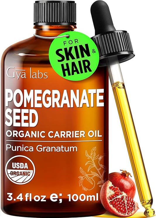 Gya Labs USDA Organic Pomegranate Seed Oil - 3.4 Fl Oz - Carrier Oil for Hair, Skin, Face, Scalp & Body Massage