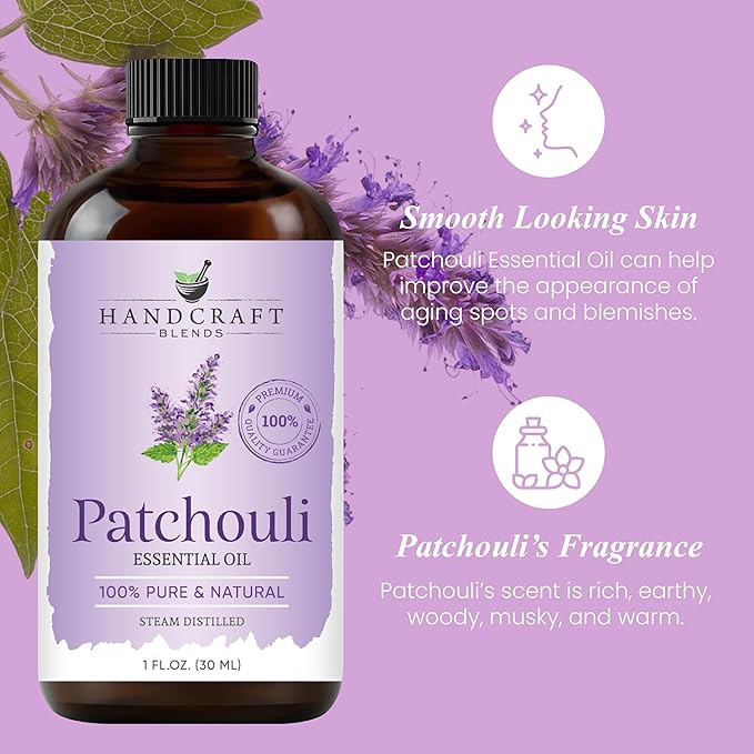 Handcraft Blends Patchouli Essential Oil – 1 Fl Oz – 100% Pure and Natural – Premium Grade Essential Oil for Diffuser and Aromatherapy, Skin, Massage, Candle and Soap Making Fragrance